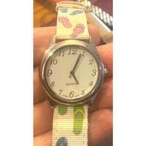 Women's 24mm Silver Tone Watch, Canvas Flip Flop Pattern Band